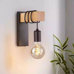 Wood and Black Wall Light | Elegant Fusion