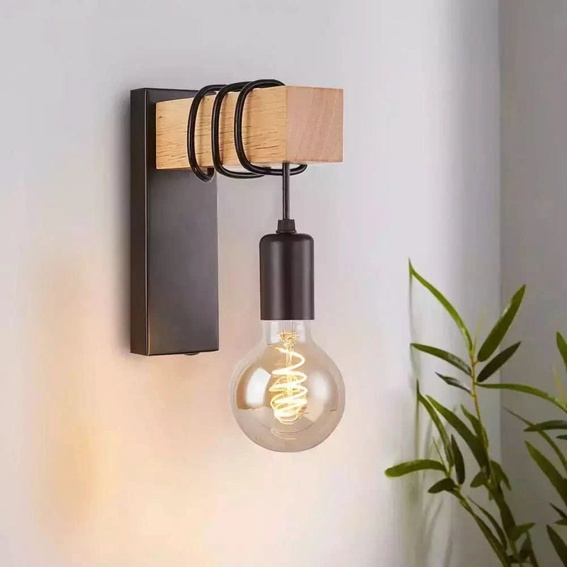 Wood and Black Wall Light | Elegant Fusion