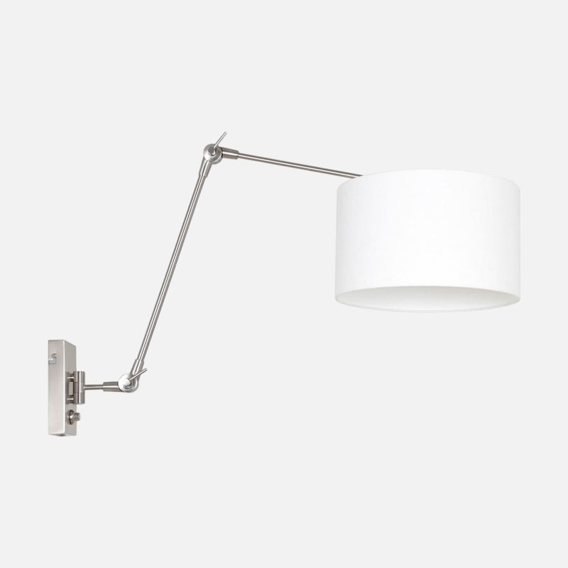 White linen wall lamp with dimmer, adjustable steel arm | Prestige Chic