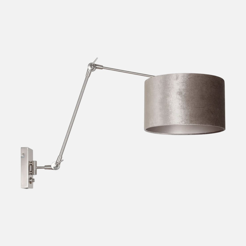 adjustable wall lamp, silver velvet lampshade with dimmer | Prestige Chic