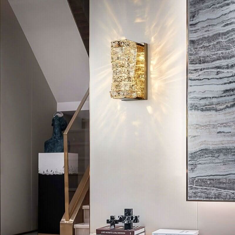 Applique Murale Rectangulaire en Cristal | Reflection - Designix Applique Murale Or | Hauteur 26cm Blanc Chaud
