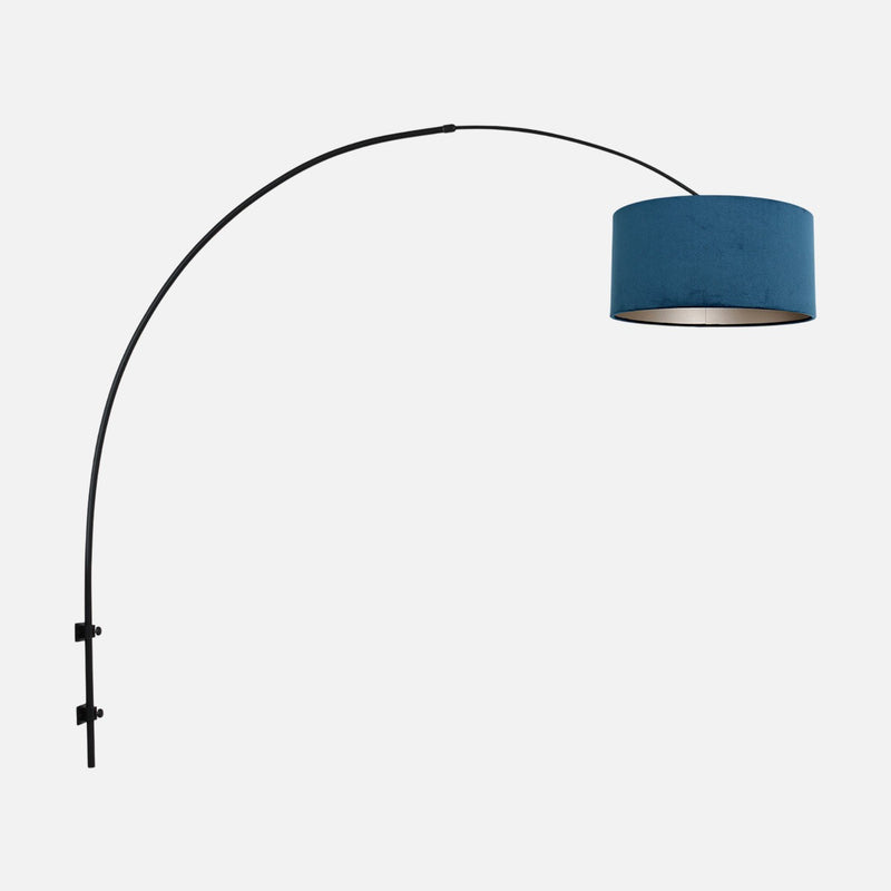 Adjustable black arc headboard wall lamp, blue velvet | Sparkled
