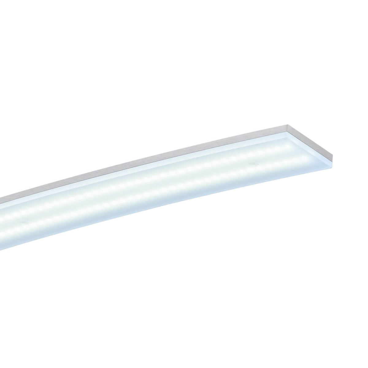 Gros plan du diffuseur allumé en lumière froide, laissant apparaître les lignes de LED.