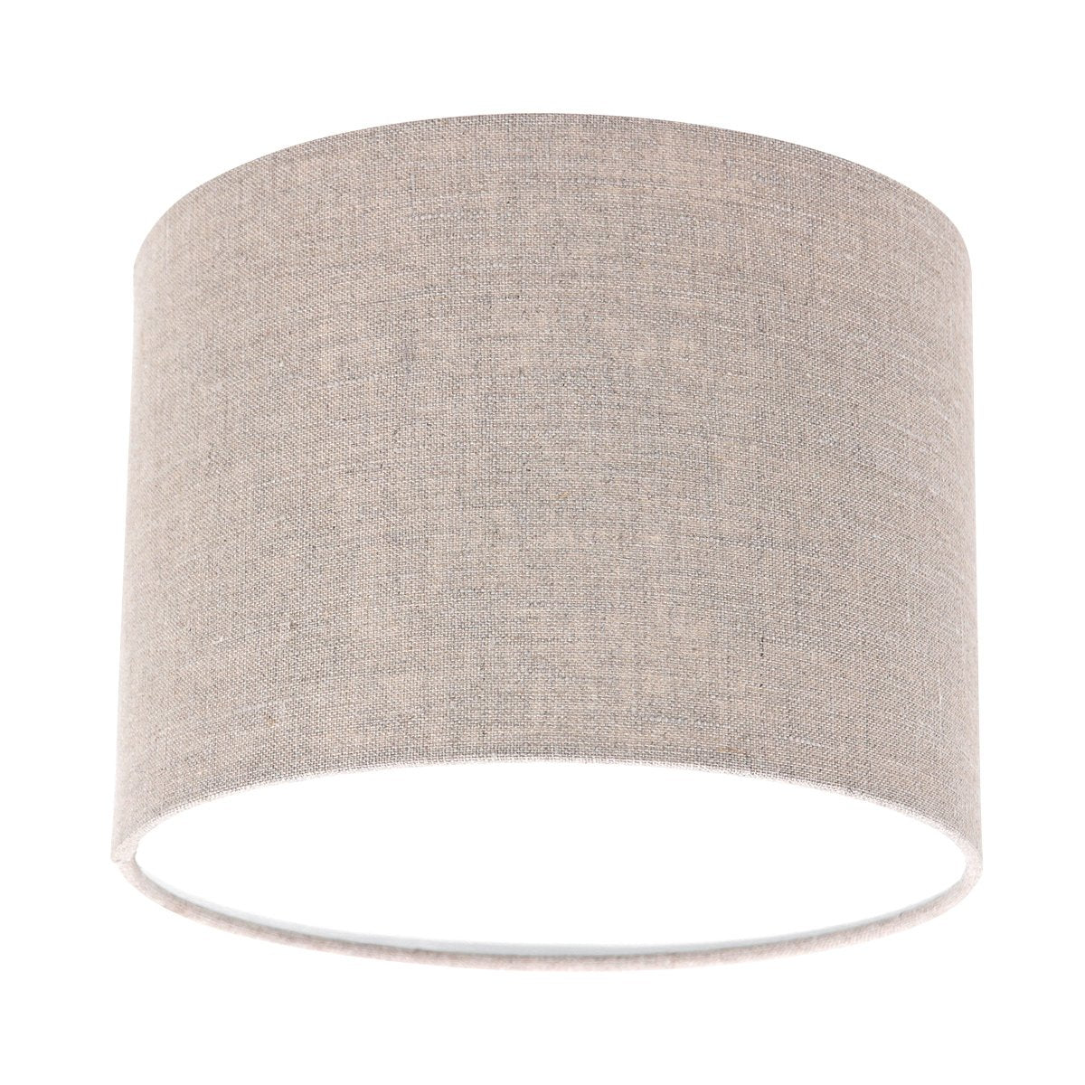 Abat-jour cylindrique en tissu beige clair photographié seul, vu de dessous
