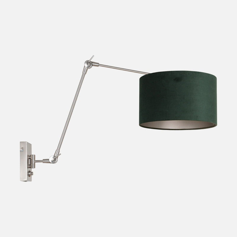 Green bedroom reading wall lamp, velvet & articulated steel arm | Verda