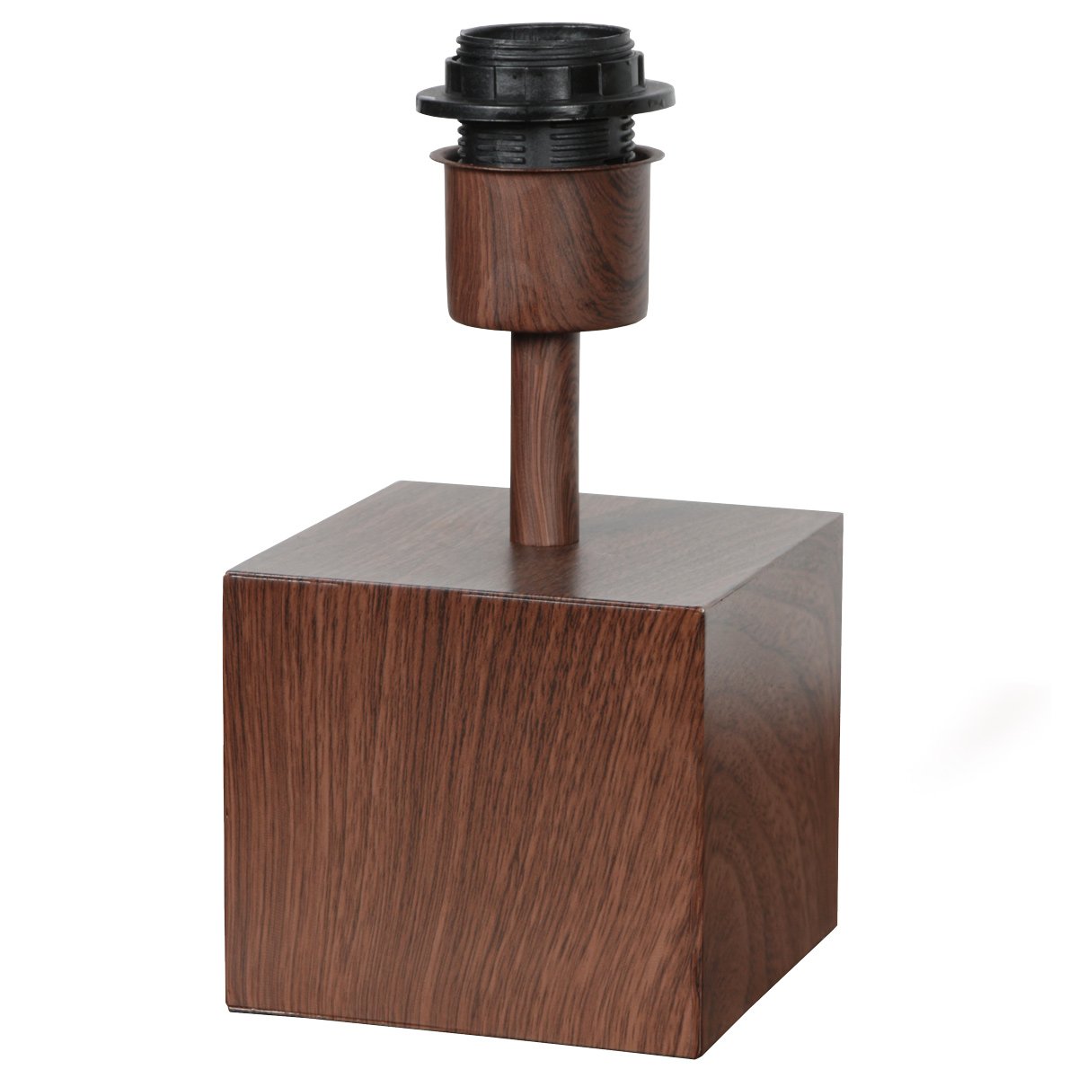 Détail du socle cubique en bois avec douille et tige, sans abat-jour