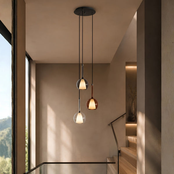 Suspension grande hauteur Belluna 3 lumières, rosace Ø 40 cm