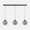 Black globe pendant light with 3 smoked glass shades, living room & dining room | Bollique 3122ZW