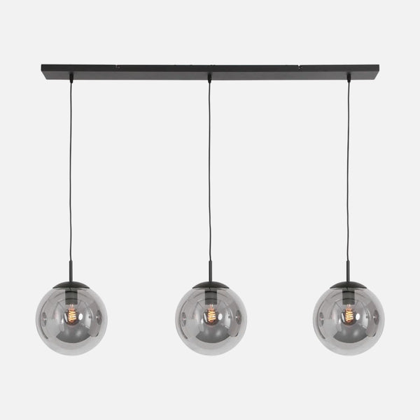 Black globe pendant light with 3 smoked glass shades, living room & dining room | Bollique 3122ZW