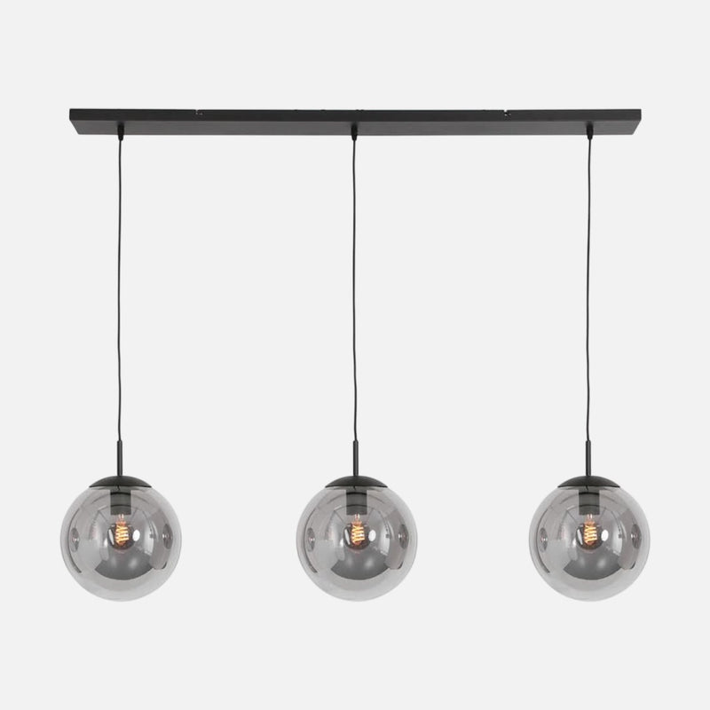 Black globe pendant light with 3 smoked glass shades, living room & dining room | Bollique 3122ZW