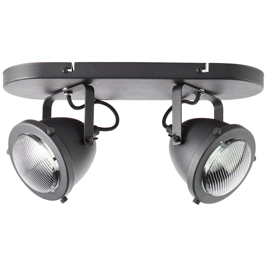 Vue sur fond blanc du plafonnier deux lumières orientables en métal noir