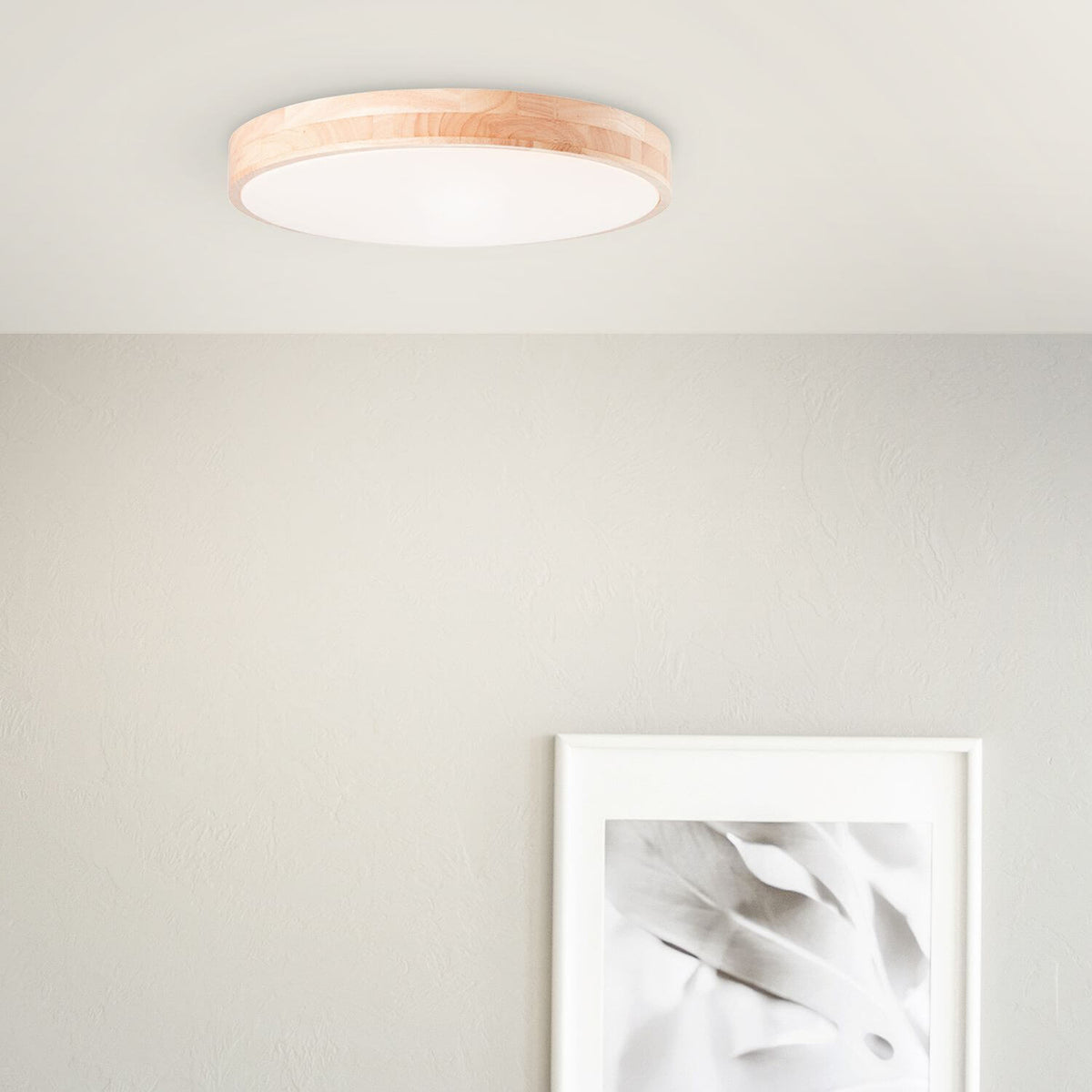Plafonnier Slimline bois clair et blanc, Ø 50 cm