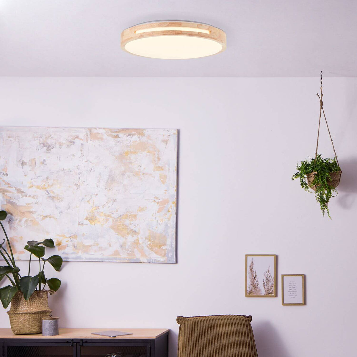 Plafonnier Woodbury bois clair et blanc