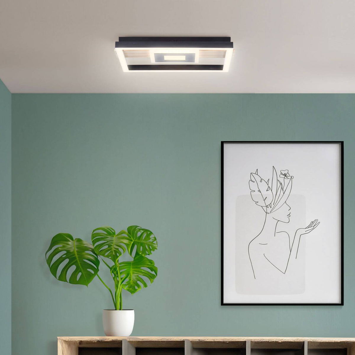 Plafonnier Baldo noir et bois