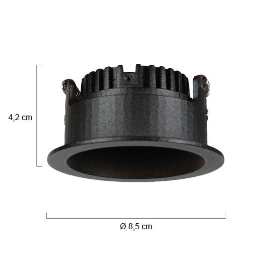 schéma coté du spot : hauteur 4,2 cm et diamètre 8,5 cm