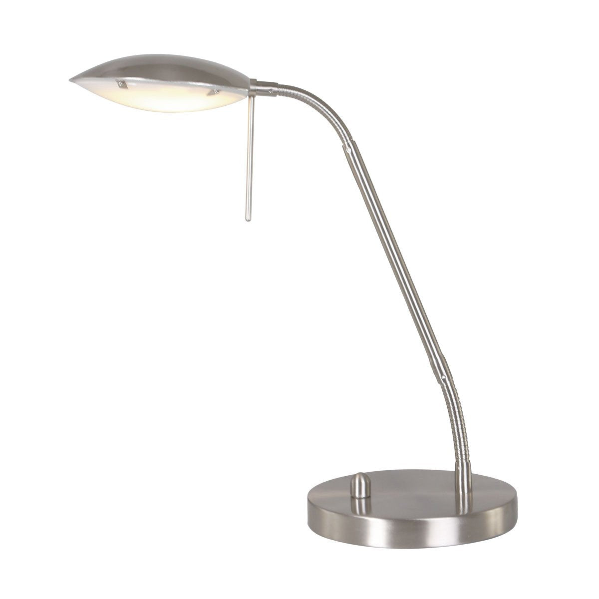 Profil de la lampe à poser, bras cintré et réflecteur métallique brillant