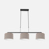3-light pendant lamp, black bar, grey linen shades | Stang