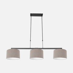 3-light pendant lamp, black bar, grey linen shades | Stang