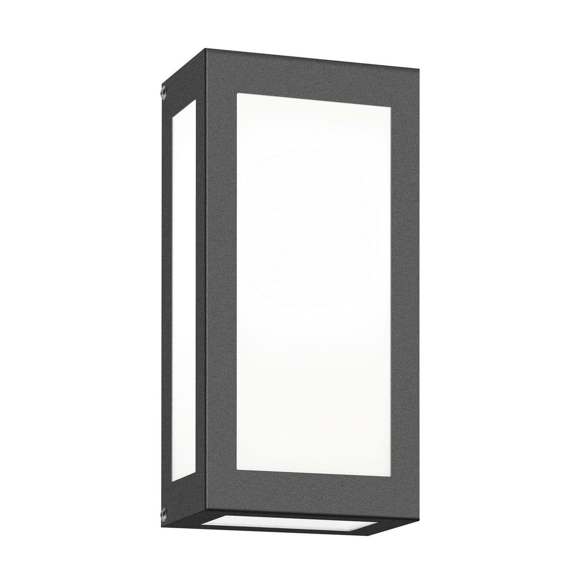 Applique murale extérieure anthracite, vue de trois quarts avec diffuseur blanc et cadre rectangulaire.