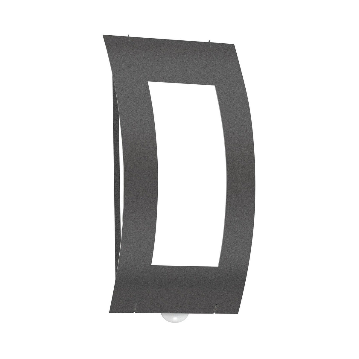 Vue de face du luminaire mural rectangulaire anthracite avec ampoule apparente en bas.