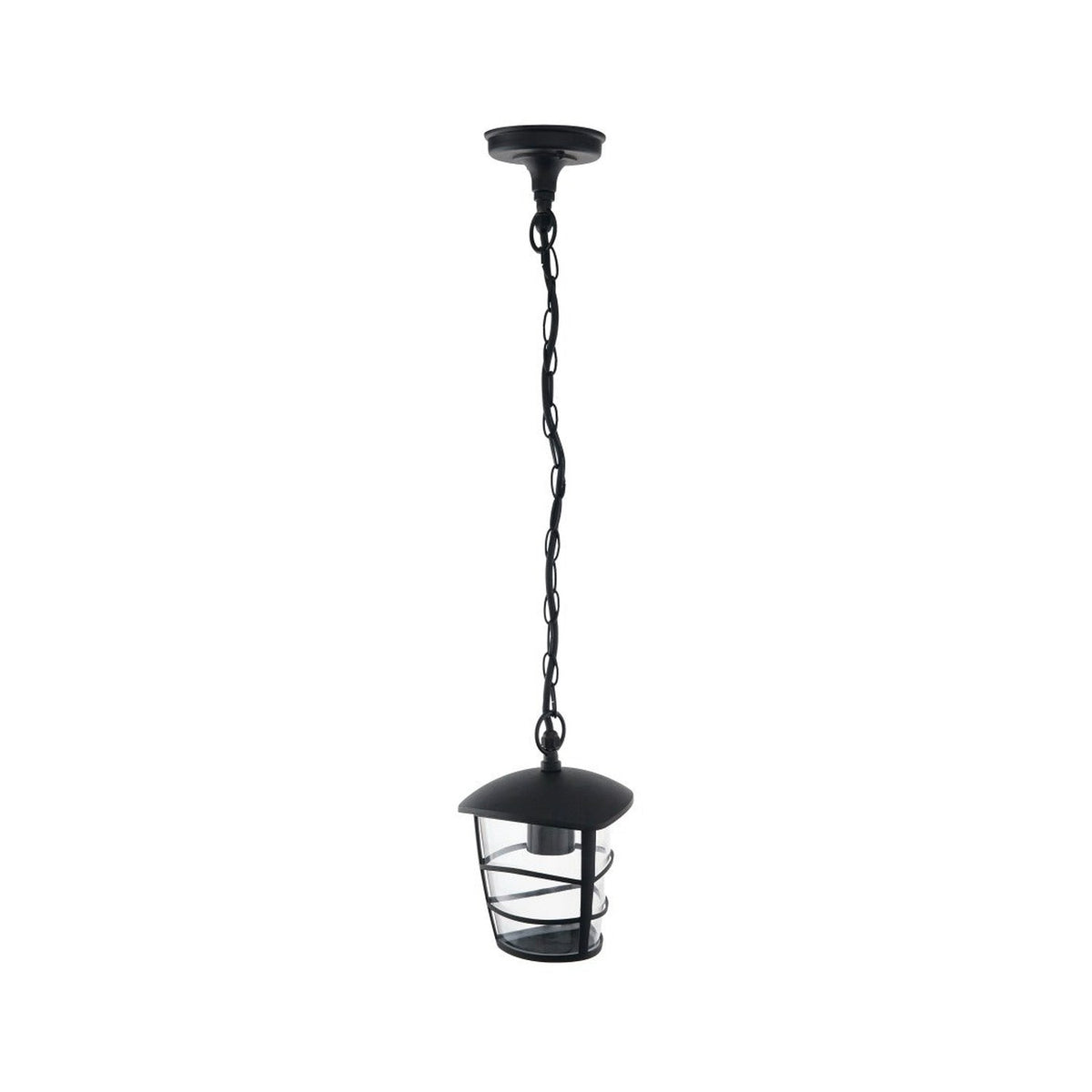 Suspension noire vue de face avec chaîne et rosace de fixation au plafond