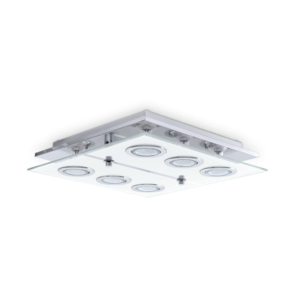 Plafonnier Cabo inox et blanc, verre, L 34 cm