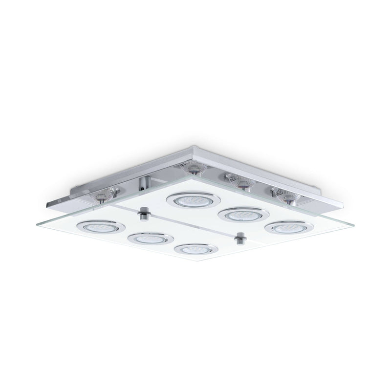 Plafonnier Cabo inox et blanc, verre, L 34 cm