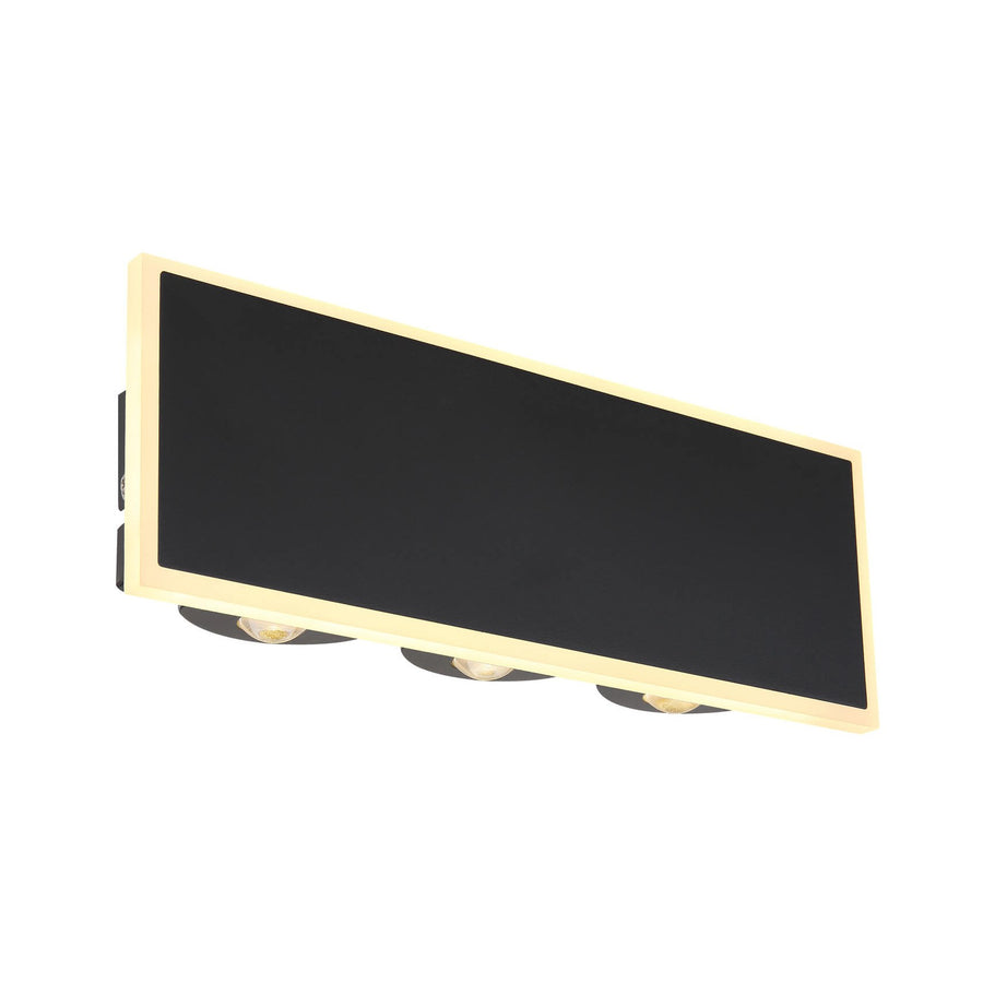Applique murale rectangulaire noire et dorée présentée de face sur fond blanc