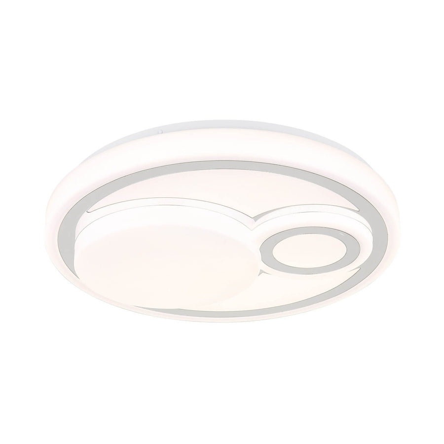 Vue de face du plafonnier rond blanc mat, éclairage éteint