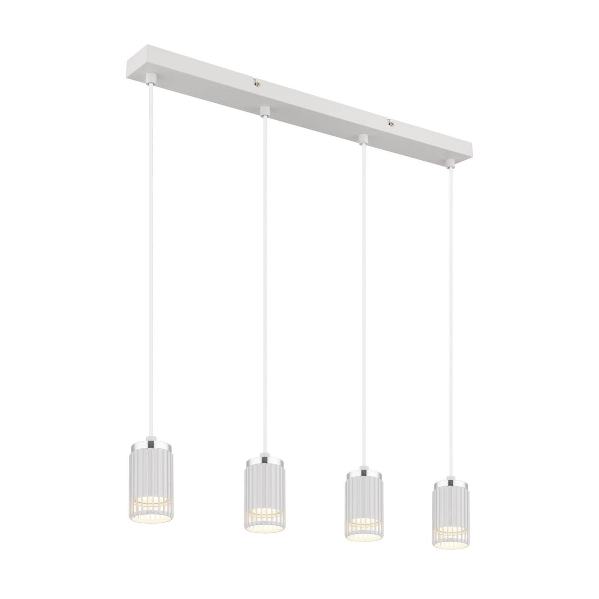 Suspension blanche à quatre cylindres ajourés suspendus sous une barre rectangulaire