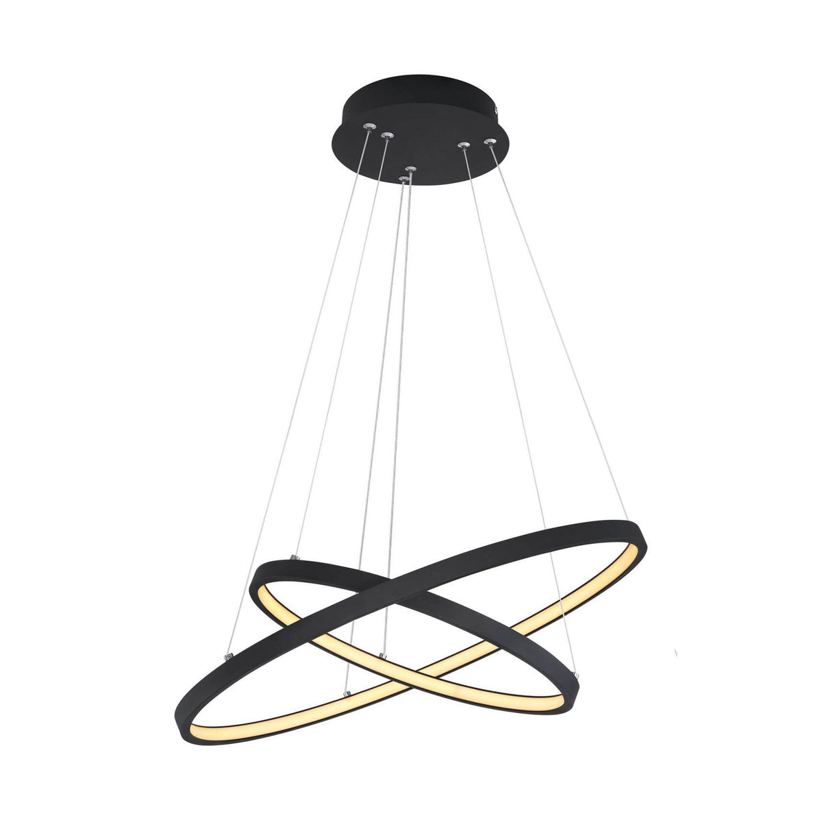 Suspension vue de face avec deux anneaux noirs croisés et diffuseur doré
