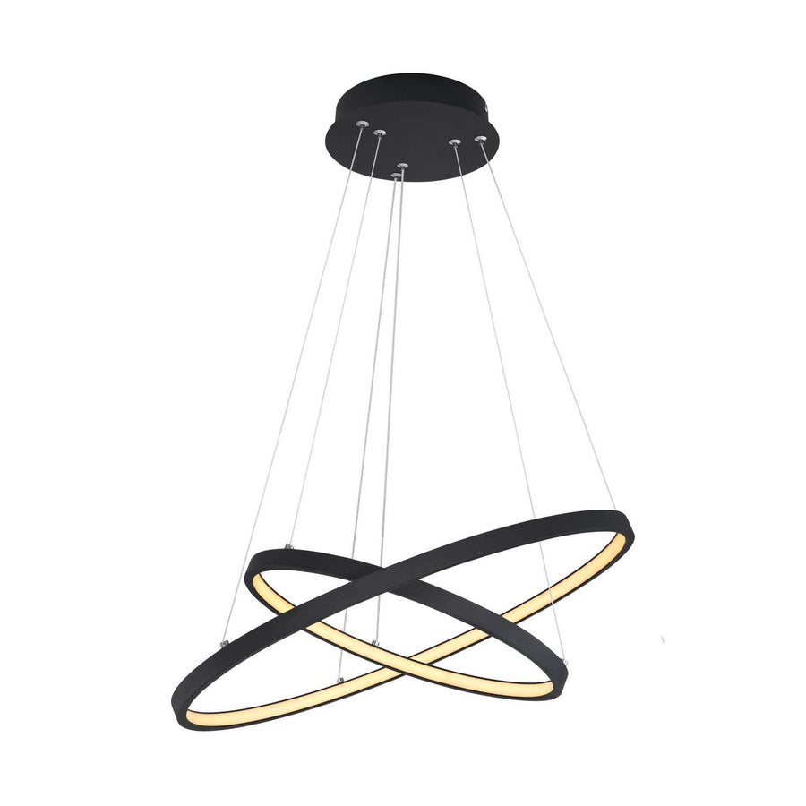 Suspension vue de face avec deux anneaux noirs croisés et diffuseur doré