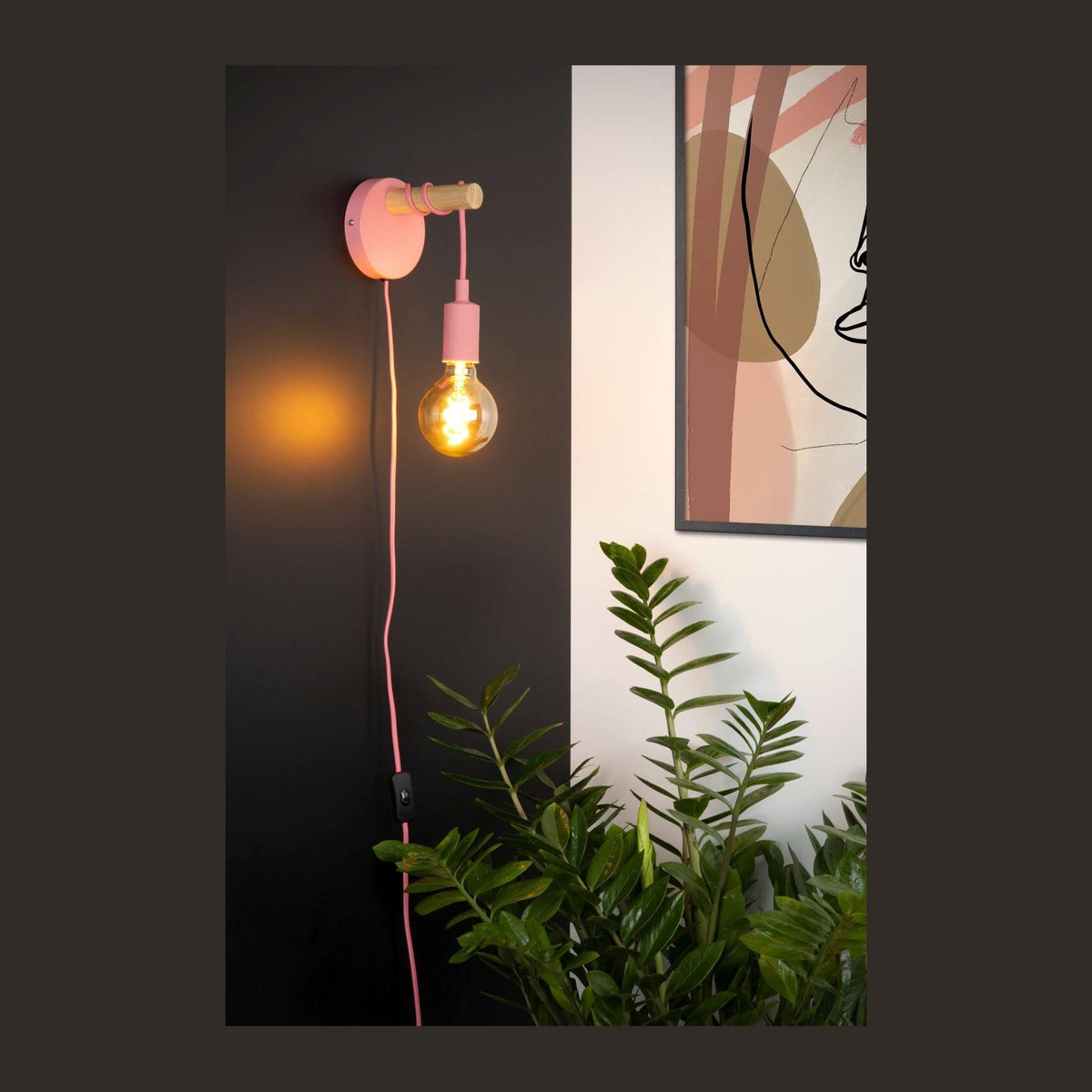 Applique murale Pola rose et bois clair