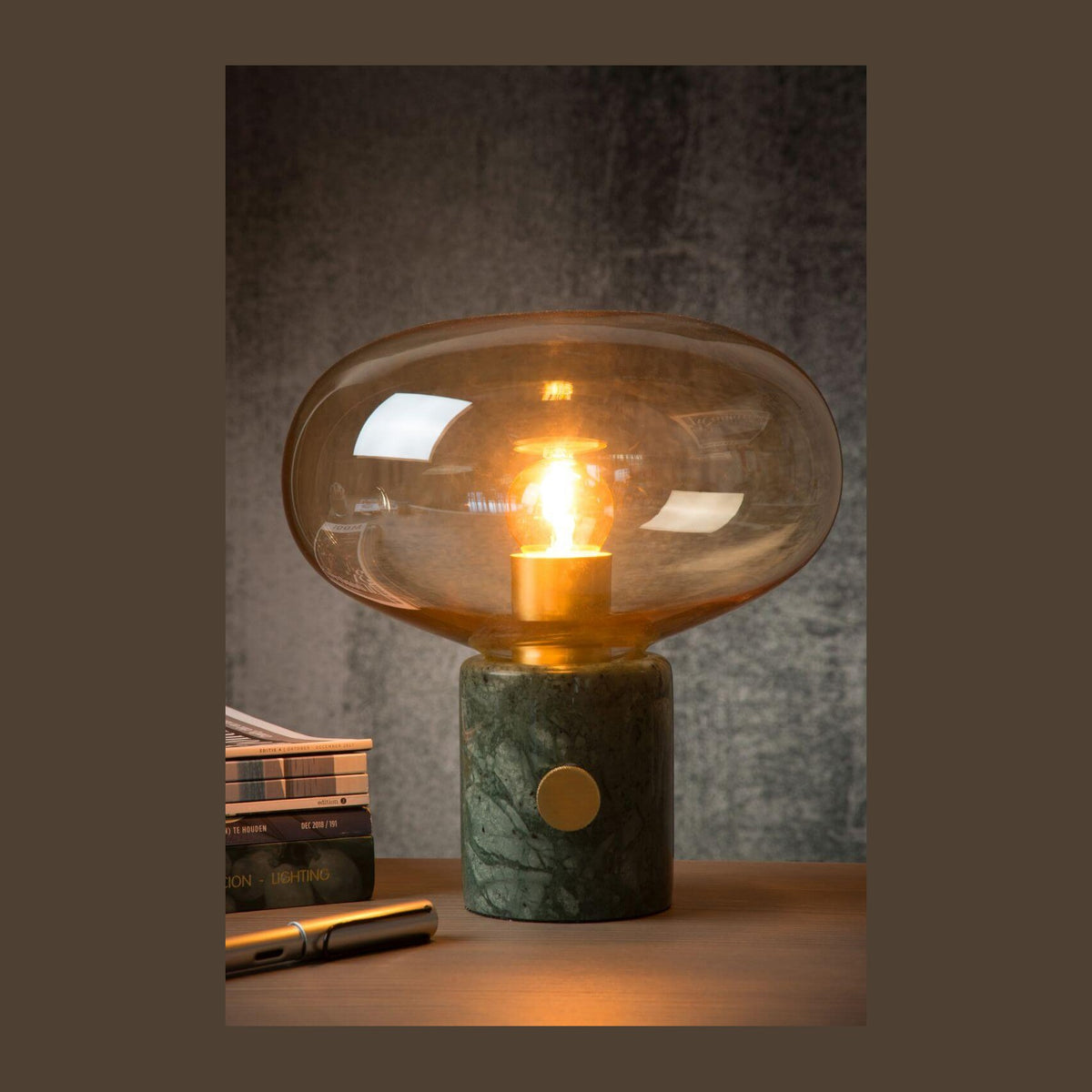 Lampe à poser Charlize ambrée et verte, verre