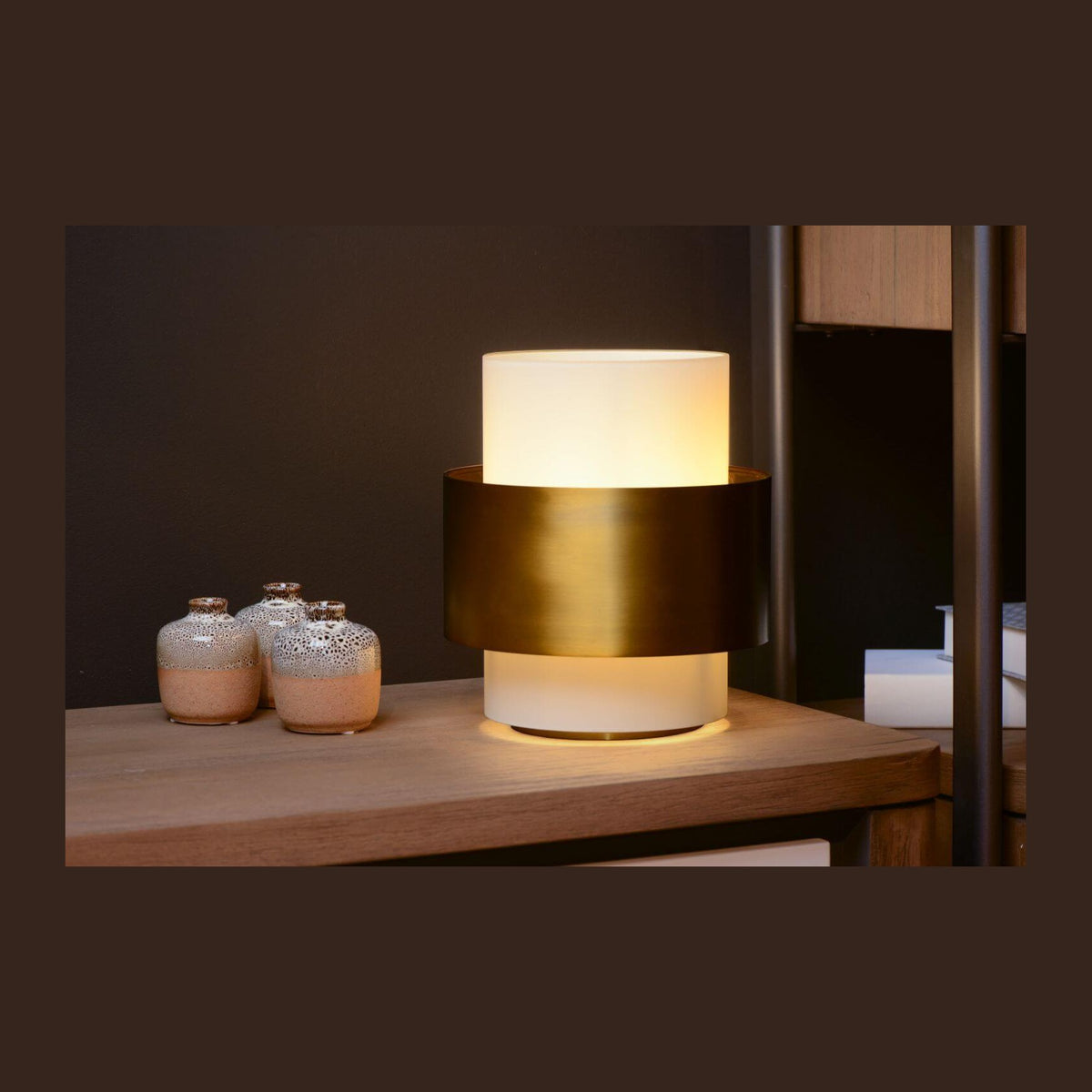 Lampe à poser Firmin dorée mat et opale, verre
