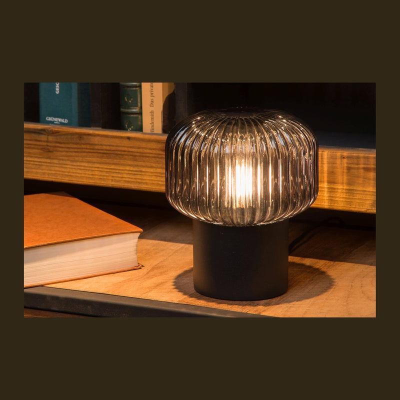 Lampe à poser Jany noire et fumée, verre