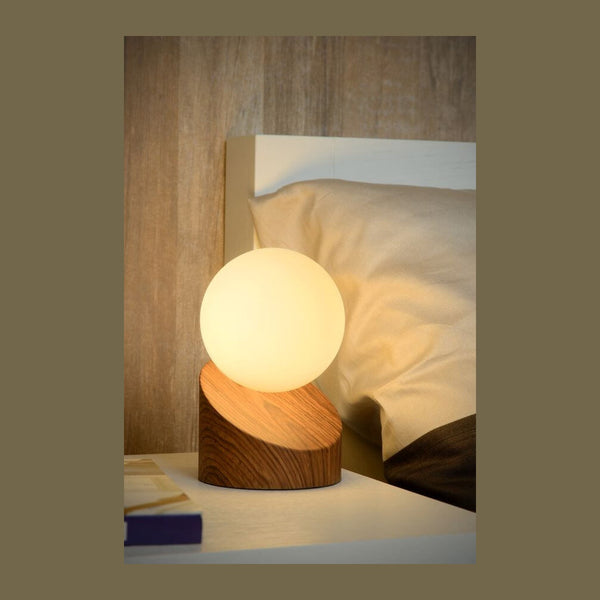 Lampe à poser LEN bois et opale, verre