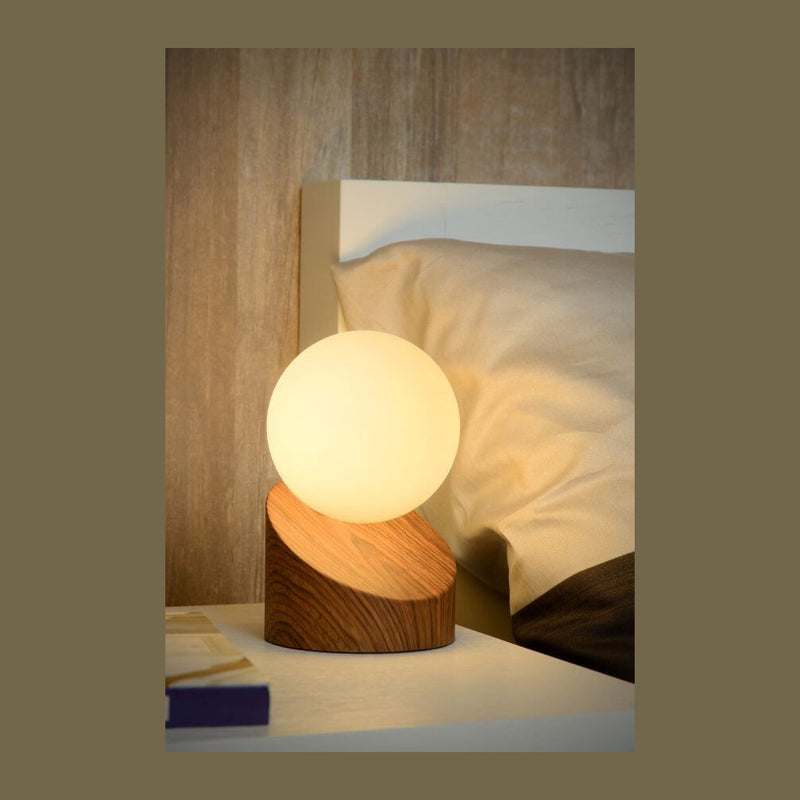 Lampe à poser LEN bois et opale, verre