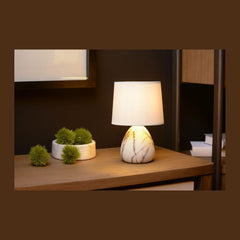 Lampe à poser Marmo blanche, lin