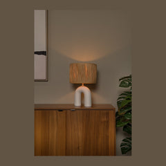 Lampe à poser Ronda blanche, rotin