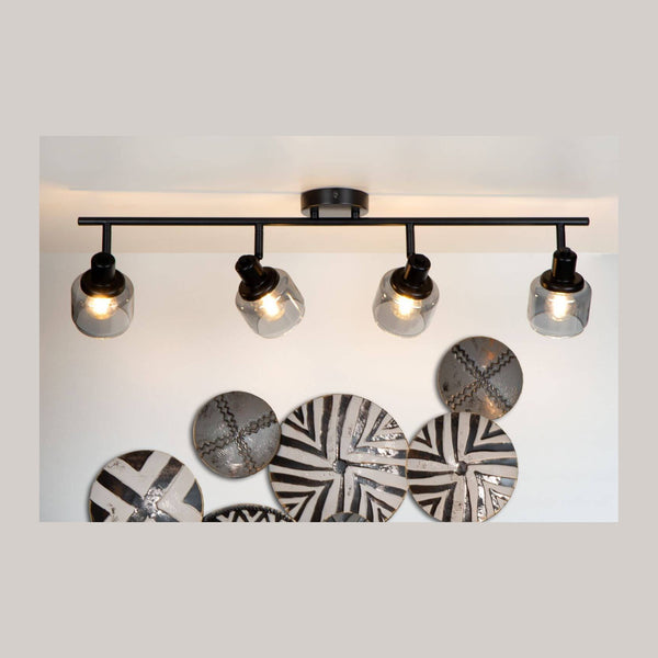 Plafonnier Bjorn 4 lumières noir et fumé, verre