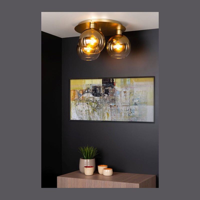 Plafonnier Marius 3 lumières doré mat, verre