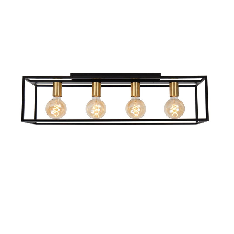 Plafonnier Ruben 4 lumières noir et doré mat, L 80 cm
