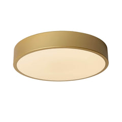 Plafonnier Unar doré mat et opale, Ø 30 cm