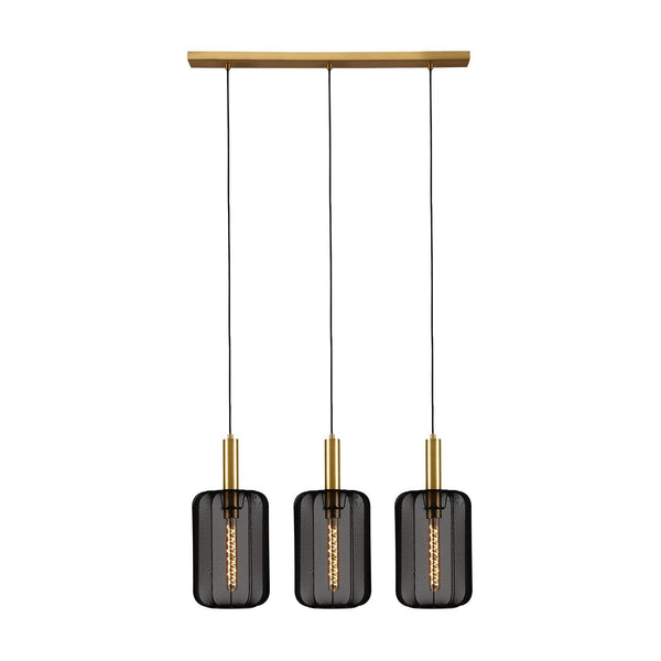 Suspension Corina 3 lumières noire et dorée mat, tissu