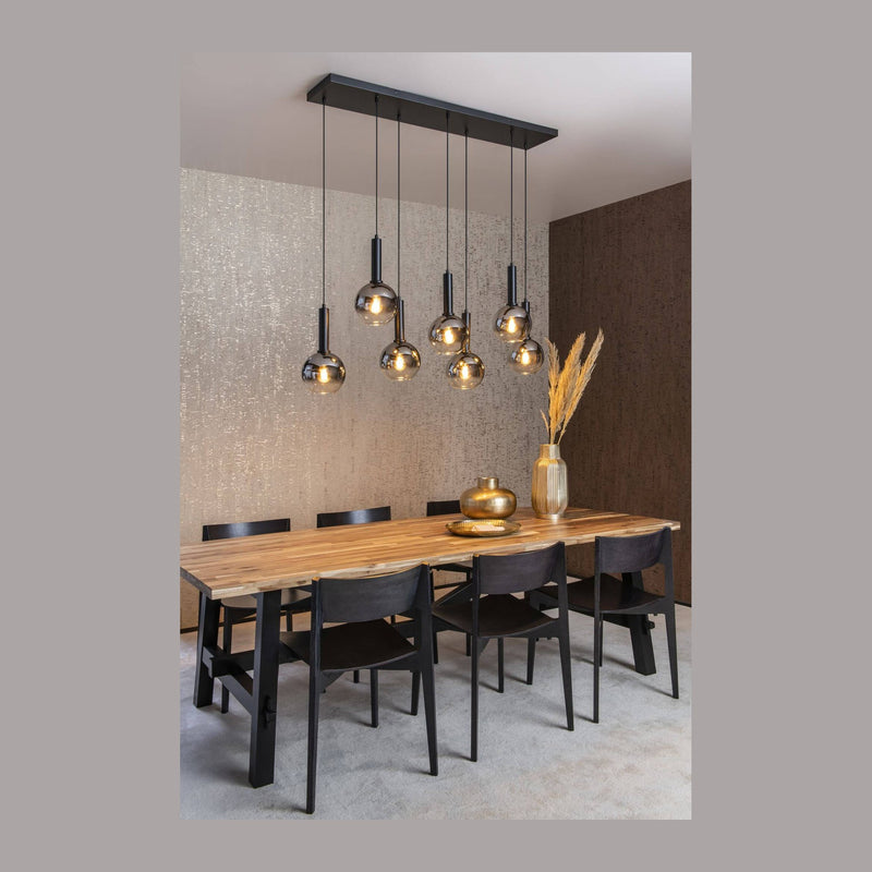 Suspension Marius 7 lumières noire et fumée, verre