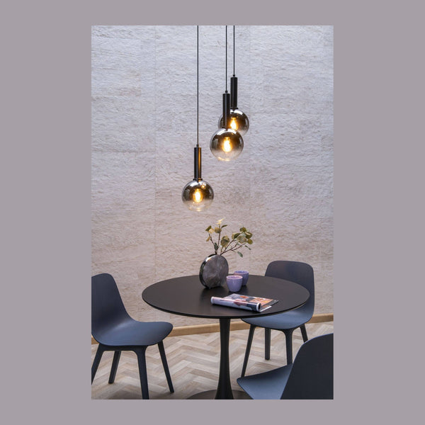Suspension Marius 3 lumières noire et fumée, verre