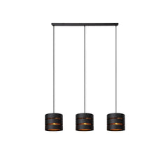 Suspension Rosas 3 lumières noire et dorée mat, L 130 cm