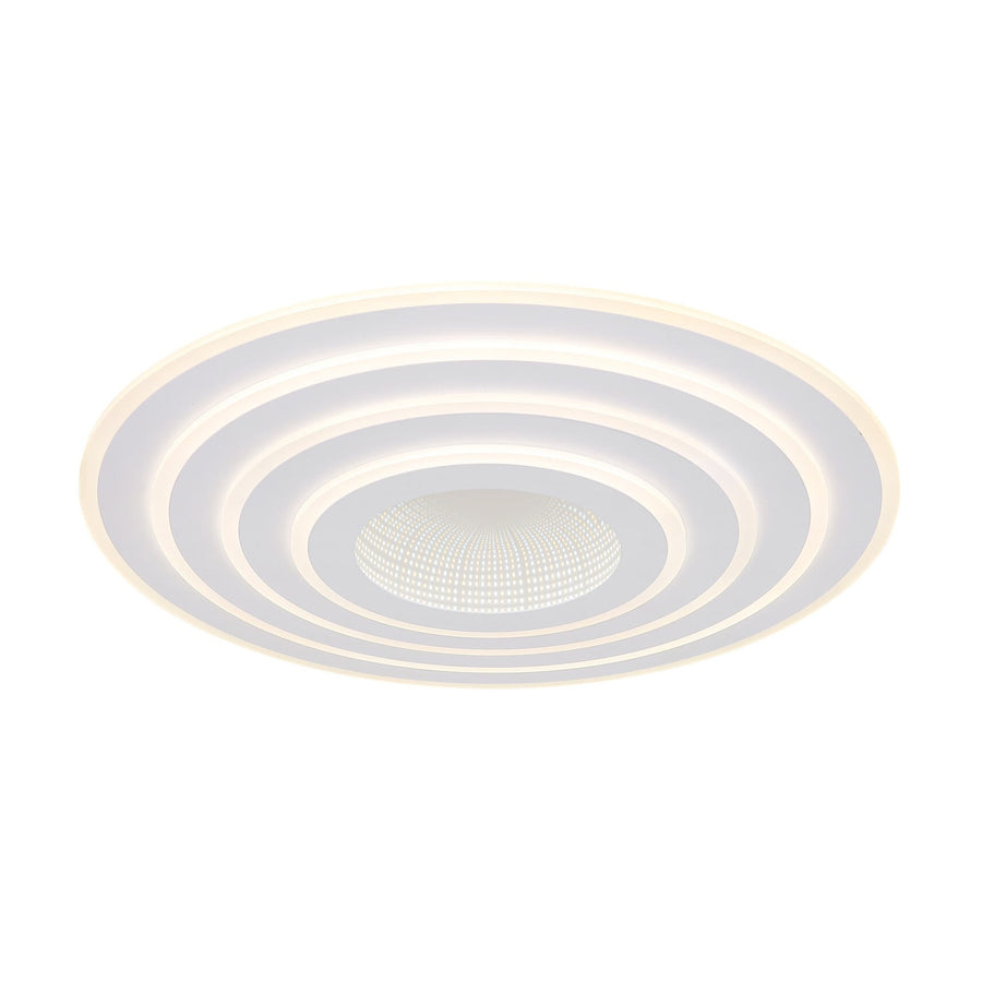 Vue de dessus du plafonnier rond blanc mat avec ses anneaux concentriques