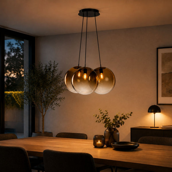 Suspension grappe Orb 3 lumières, verres Ø 30 cm